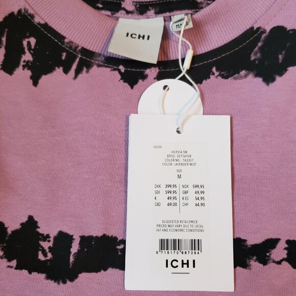 NWT ICHI Organic Purple with Black Abstract Stripes Crew Sweatshirt Size M - Picture 8 of 10